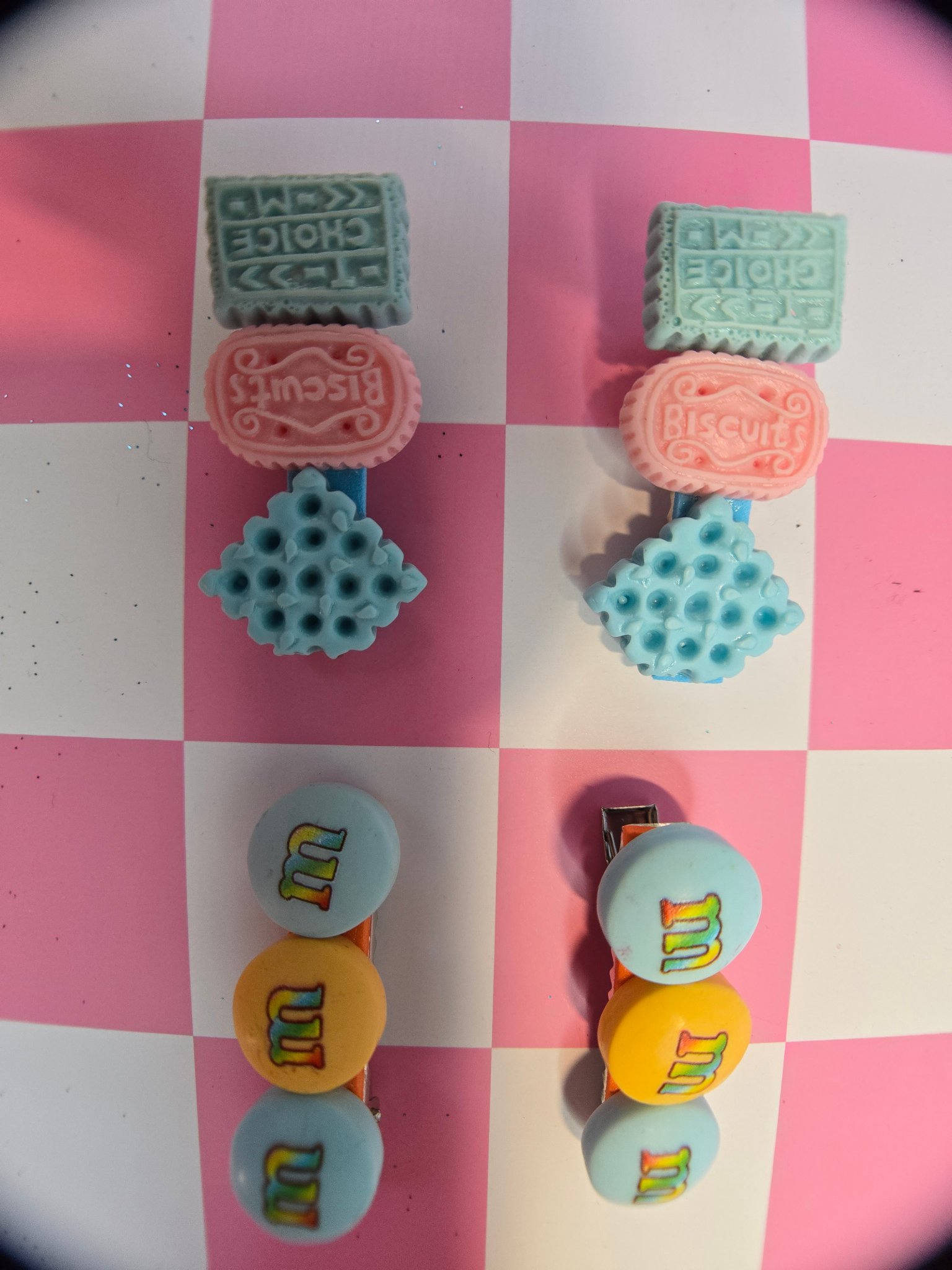 🍬 Kawaii Candy Barrette Sets — M&Ms & Cookies!