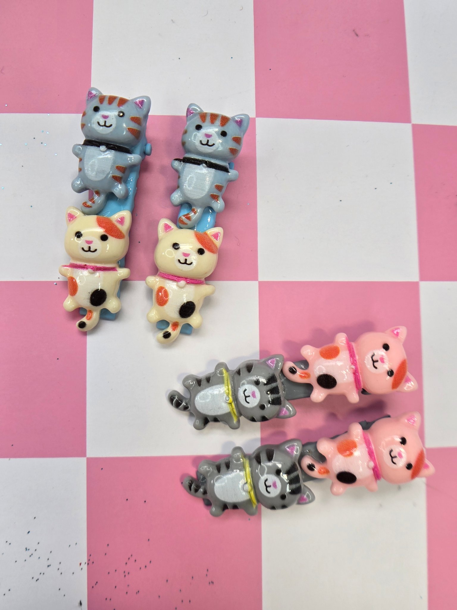 🐱 Kawaii Kitty Barrette Sets — Tabby Twins & Calico Cuties!