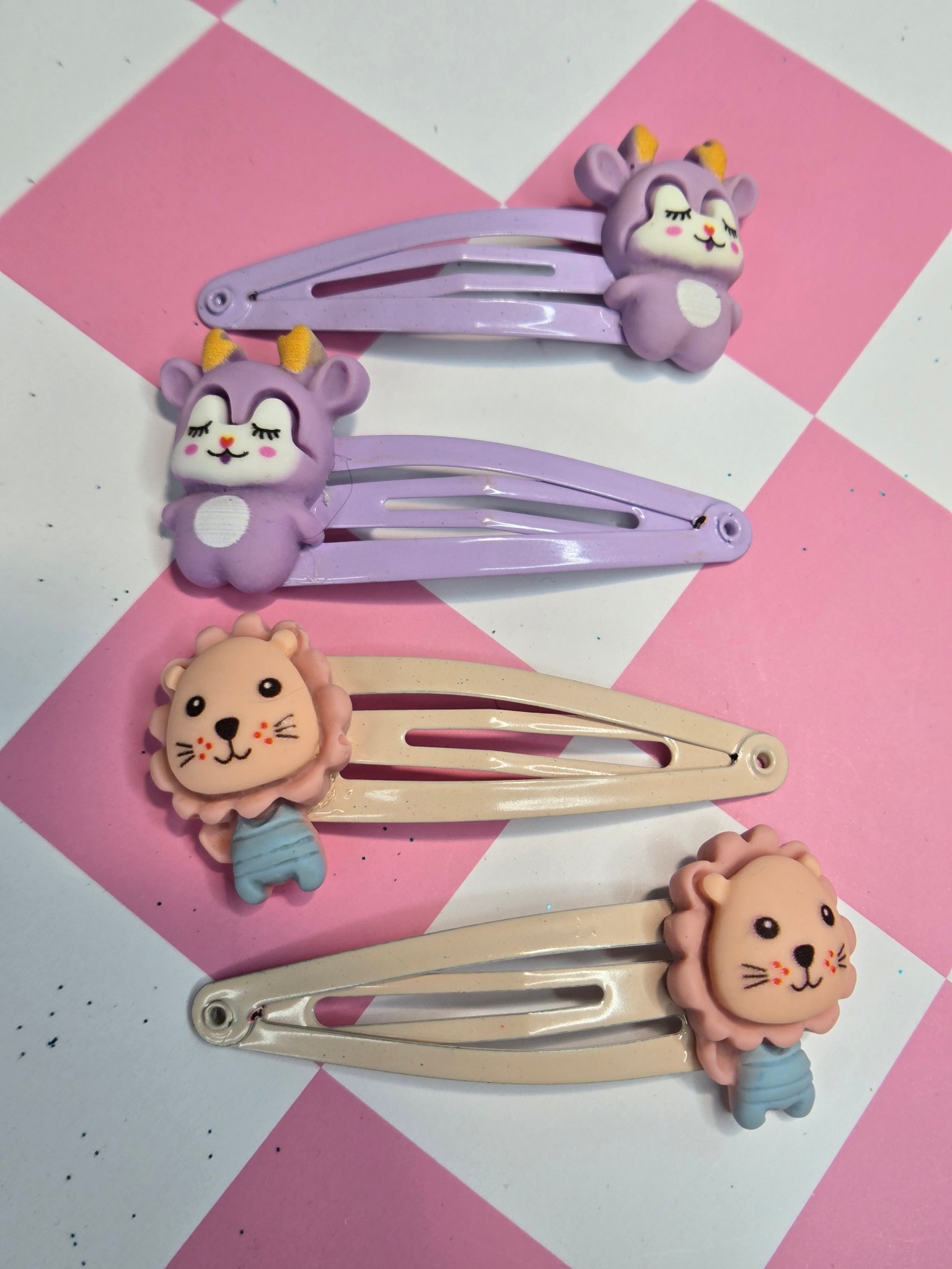 🦁💜 Kawaii Wild Cuties Barrette Sets — Little Lion & Lilac Monster!