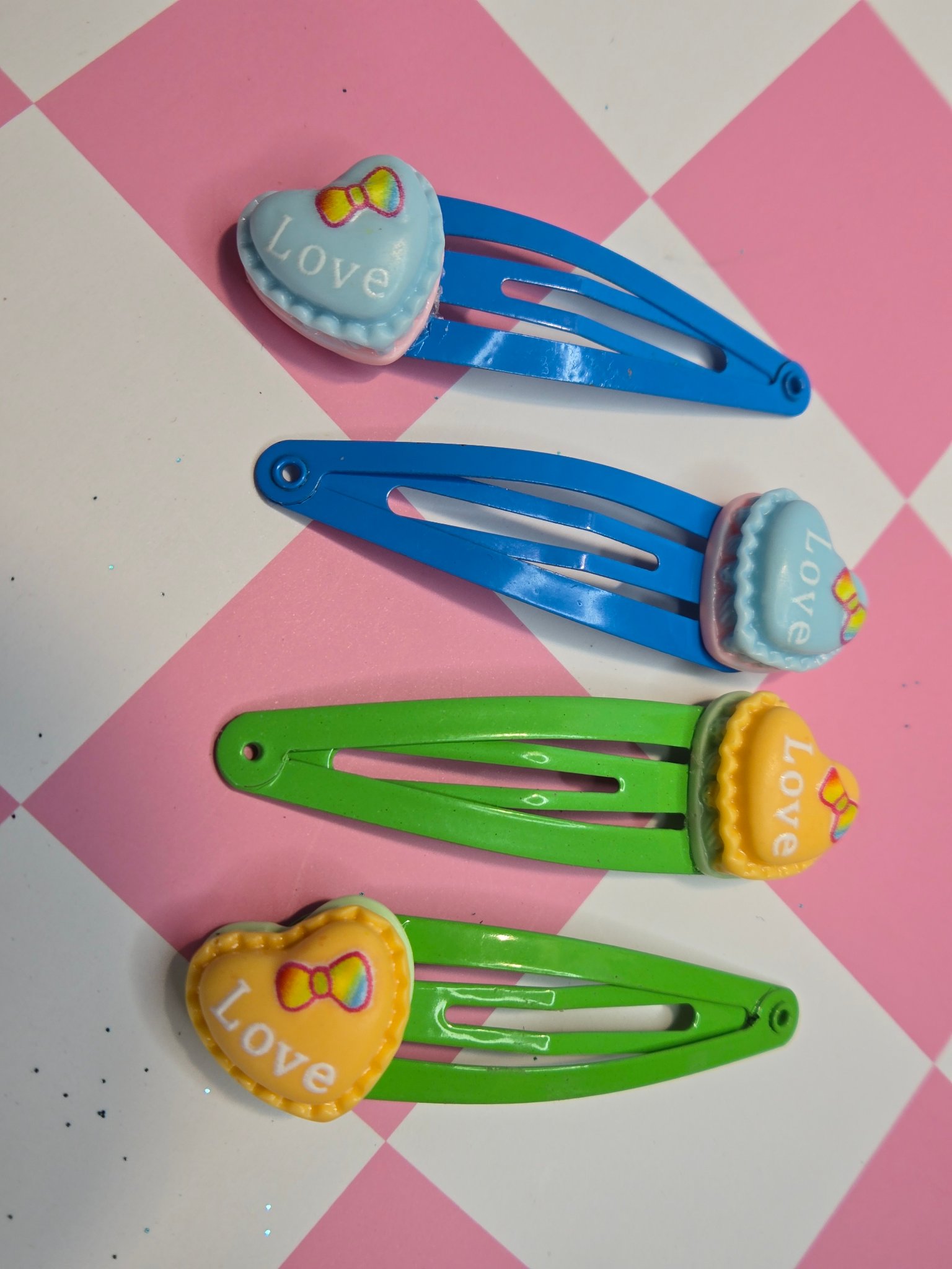 💚💙 Kawaii Love Heart Barrette Sets — Lime Love & Blue Love!