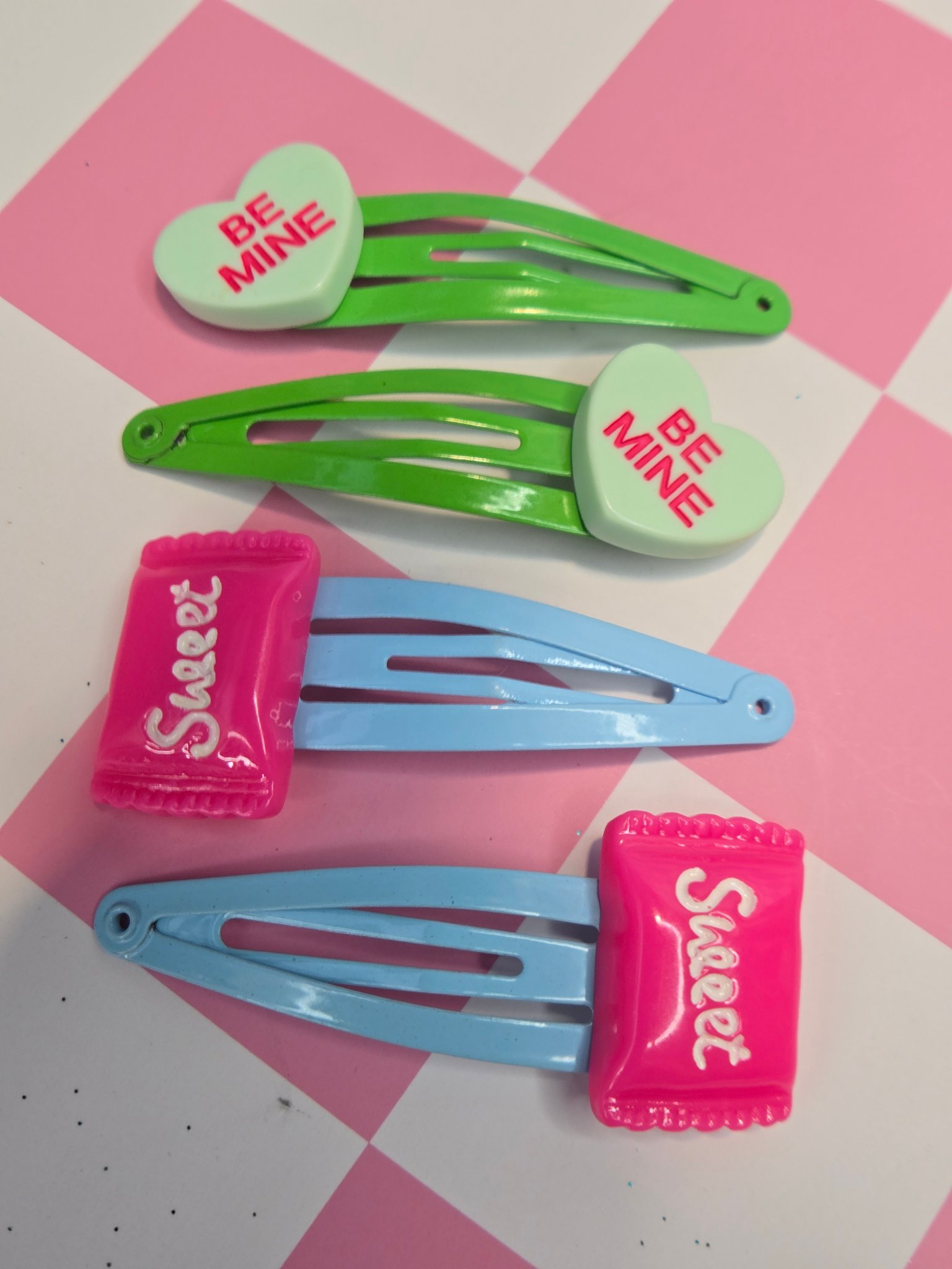 💚🍬 Kawaii Candy Hearts Barrette Sets — Be Mine & Sweet Candy!