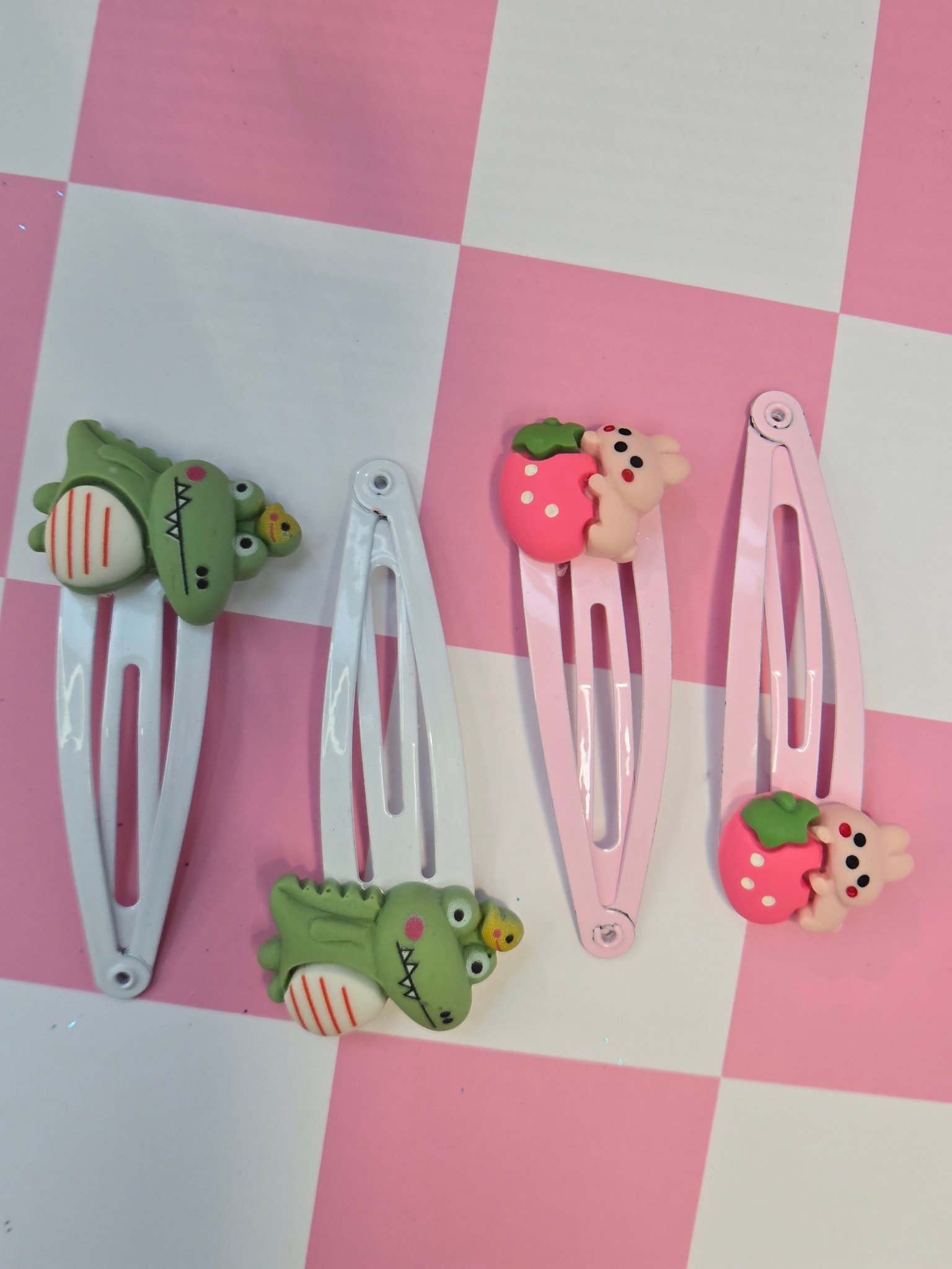 🐊🍓 Kawaii Critter Barrette Sets — Chompy Gator & Strawberry Bunny!