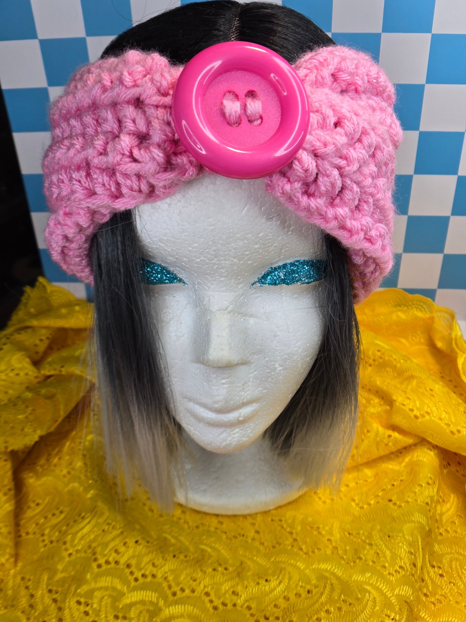 🩷🪡 Handmade Crochet Winter Headband — Pretty in Pink with Button Bow!