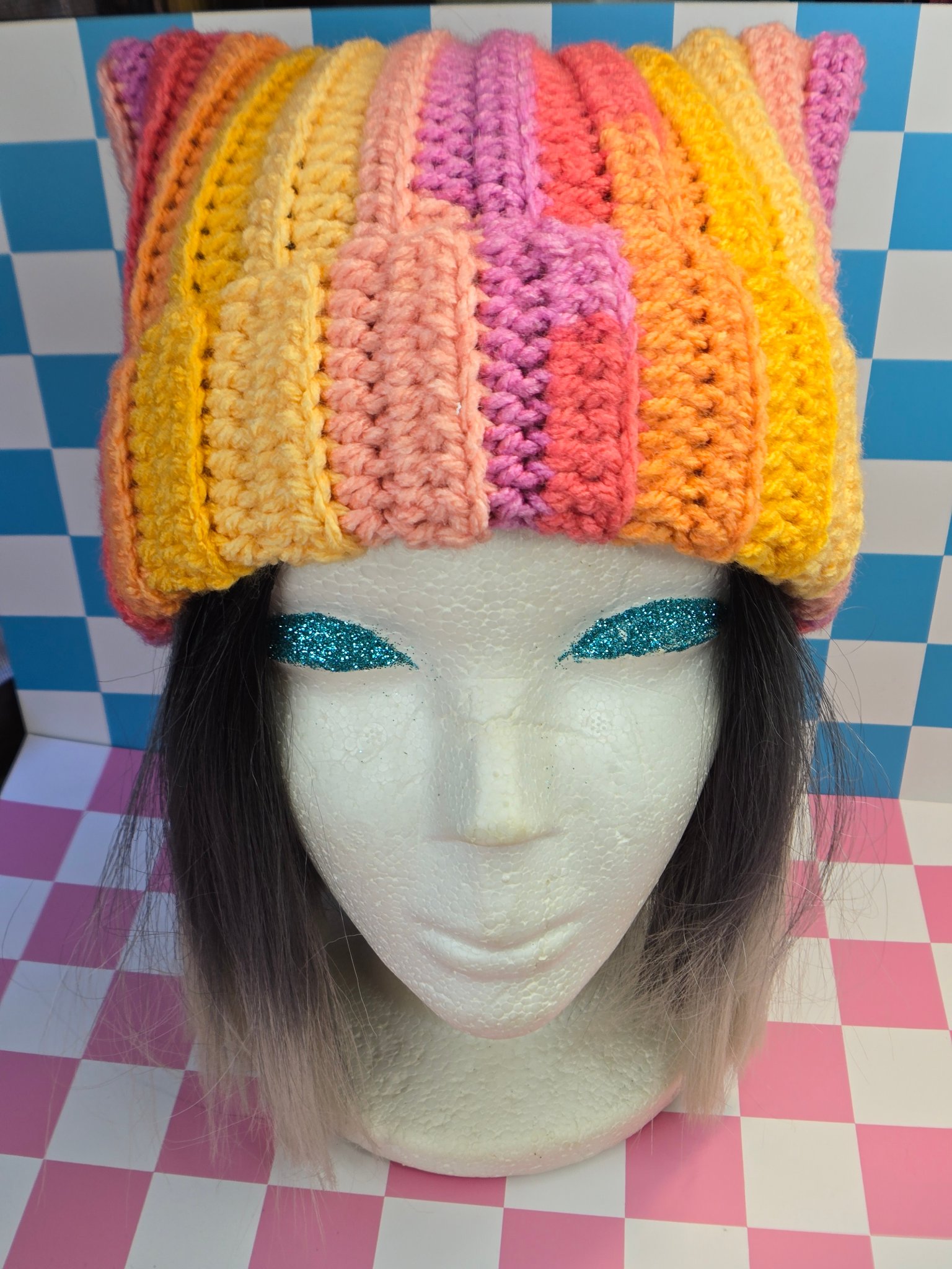 🌅🧶 Cotton Candy Sunset Cat Ear Beanie
