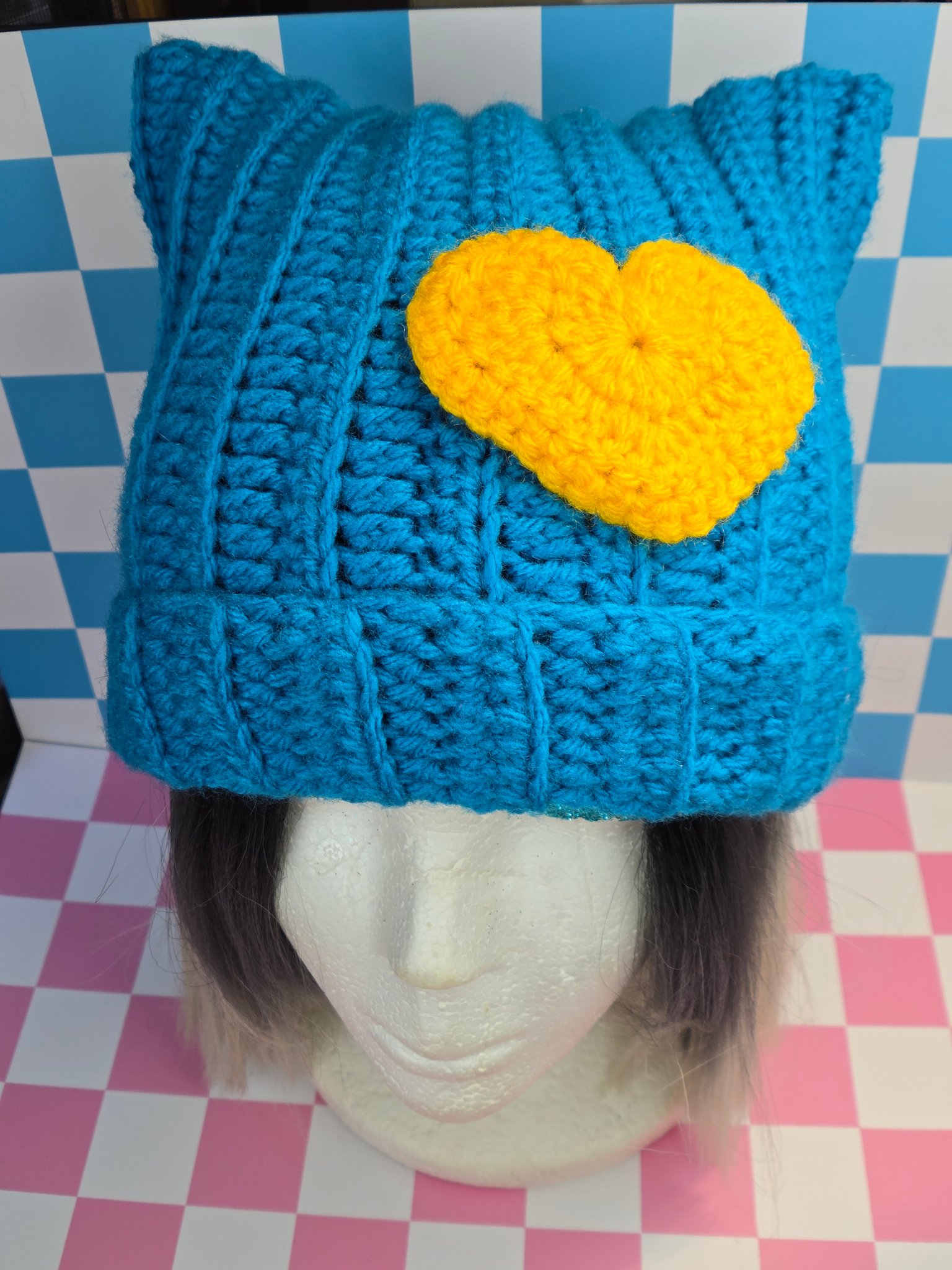 🩵💛 Ocean Heart Cat Ear Beanie