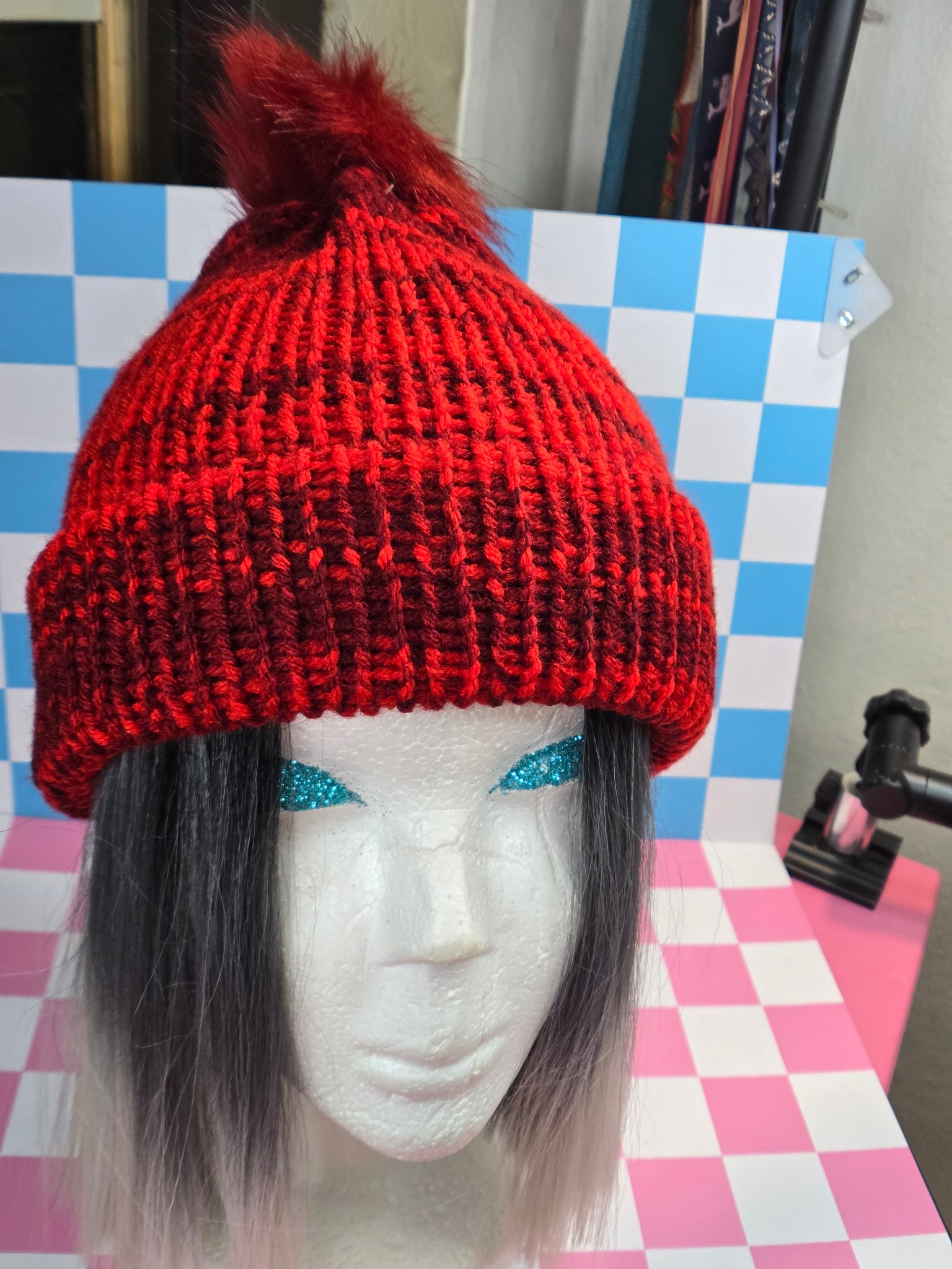 ❤️🎿 Crimson Dream Pompom Ski Beanie