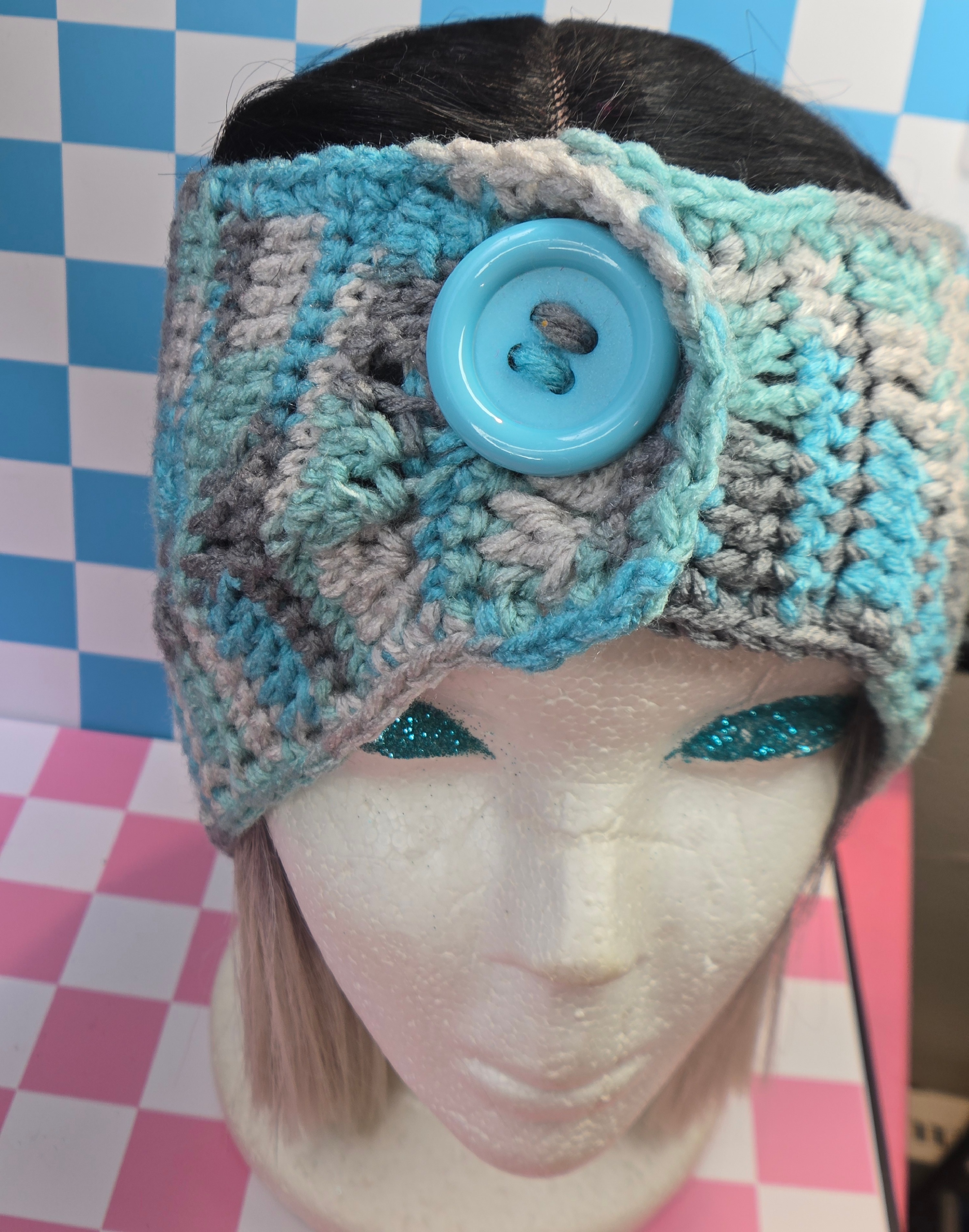 Ocean Mist Granny Square Button Headband