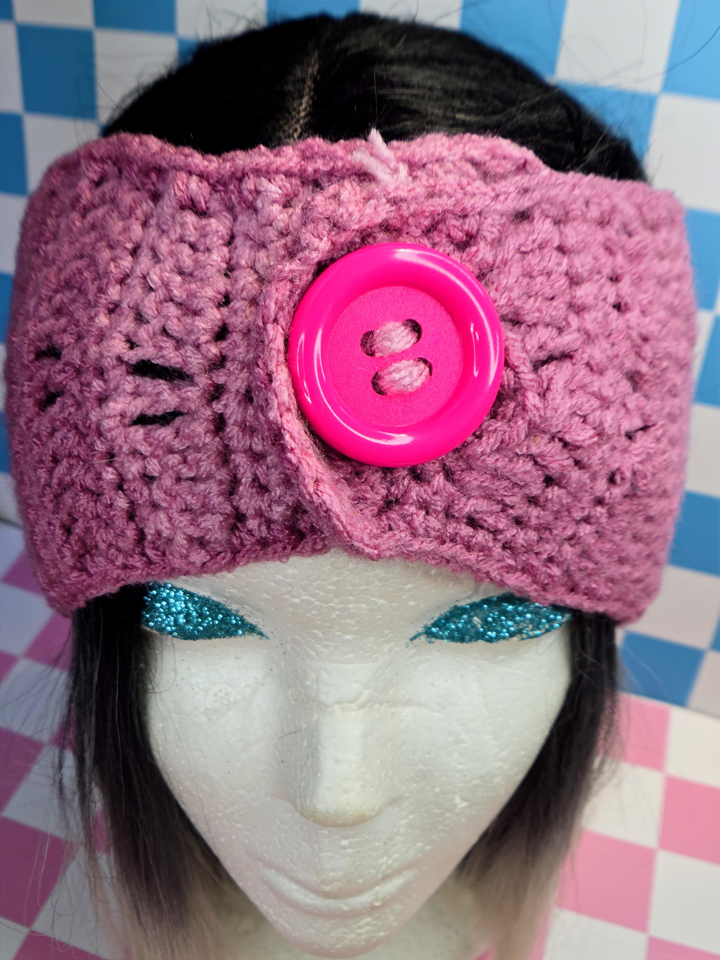 Mauve Rose Diamond Lace Button Headband