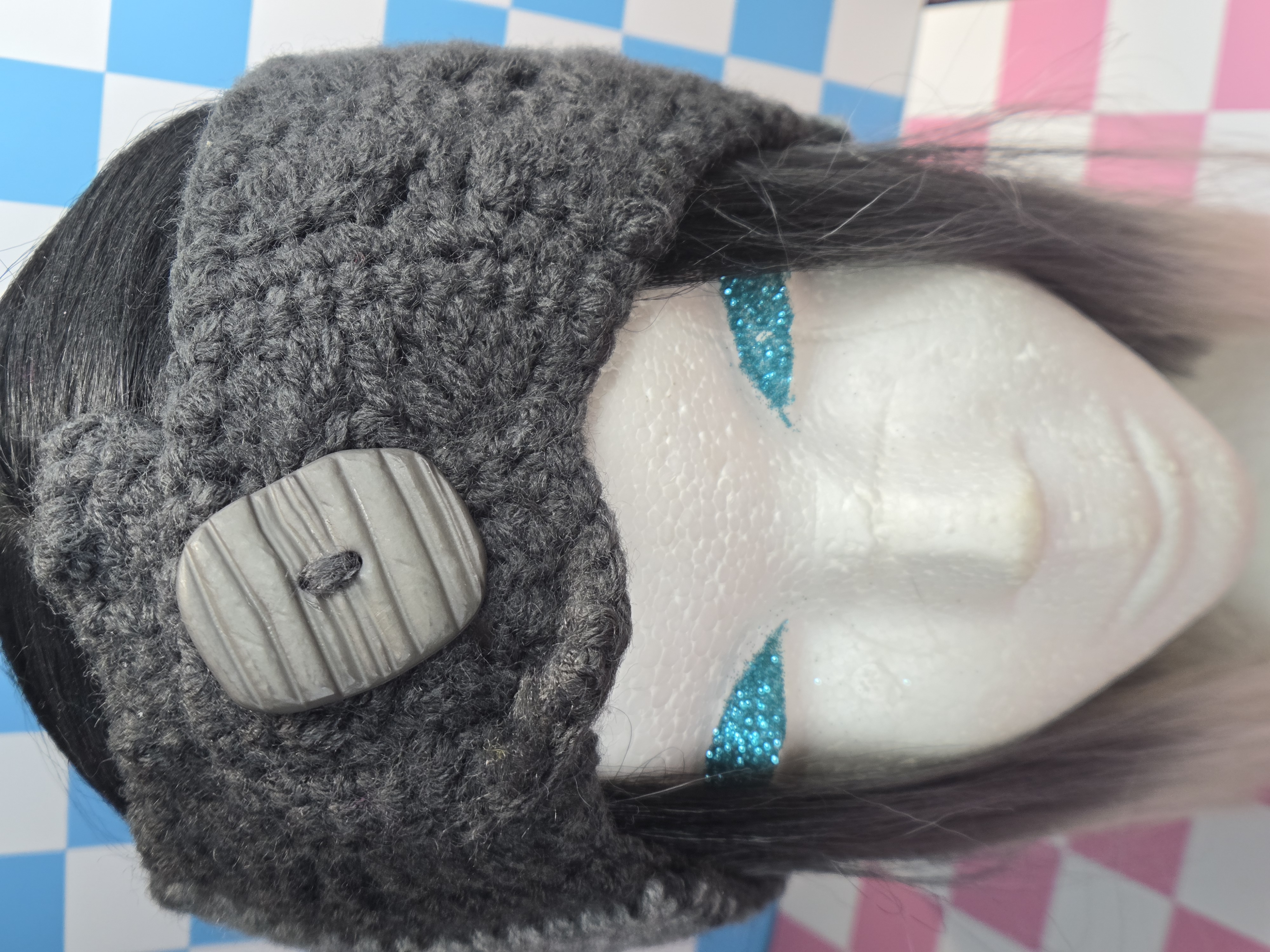 Charcoal Granny Square Wood Button Headband