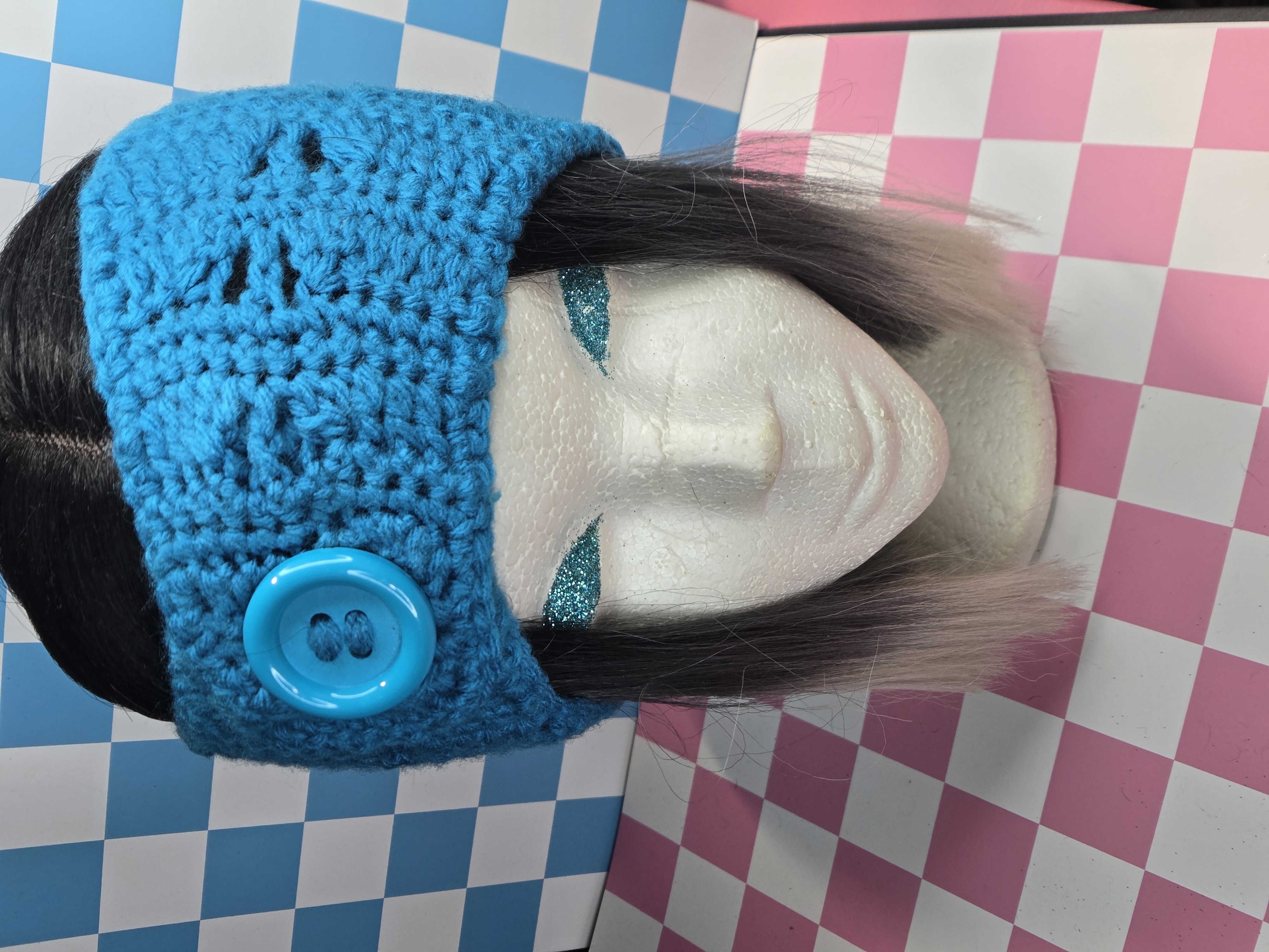 Electric Turquoise Fan Stitch Button Headband