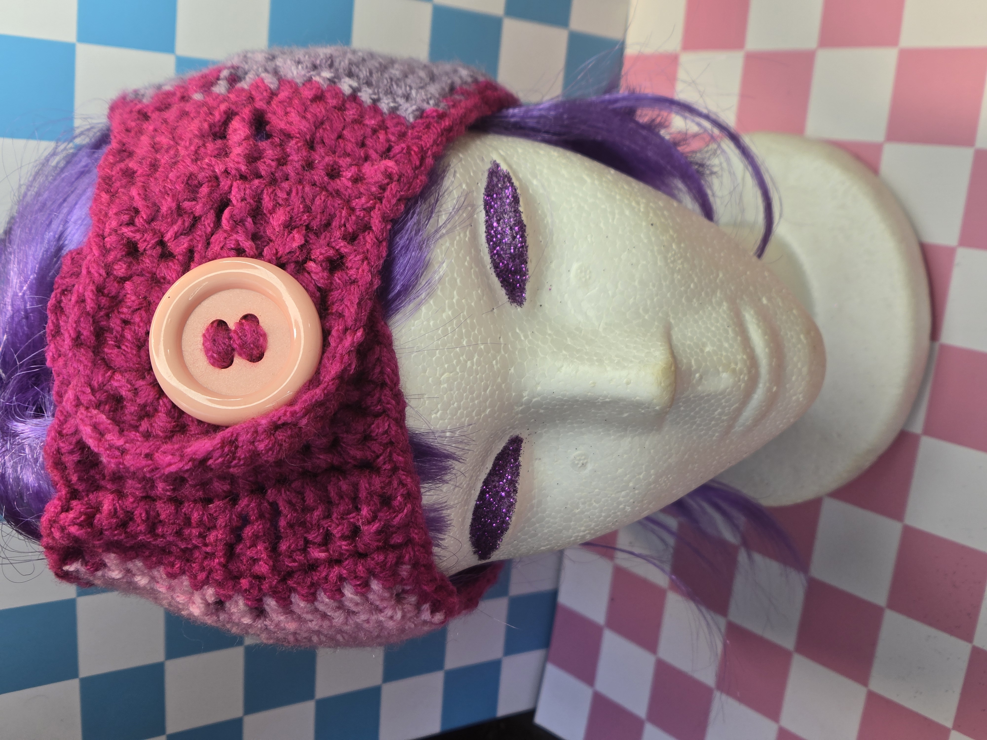 Magenta & Lilac Granny Square Button Headband