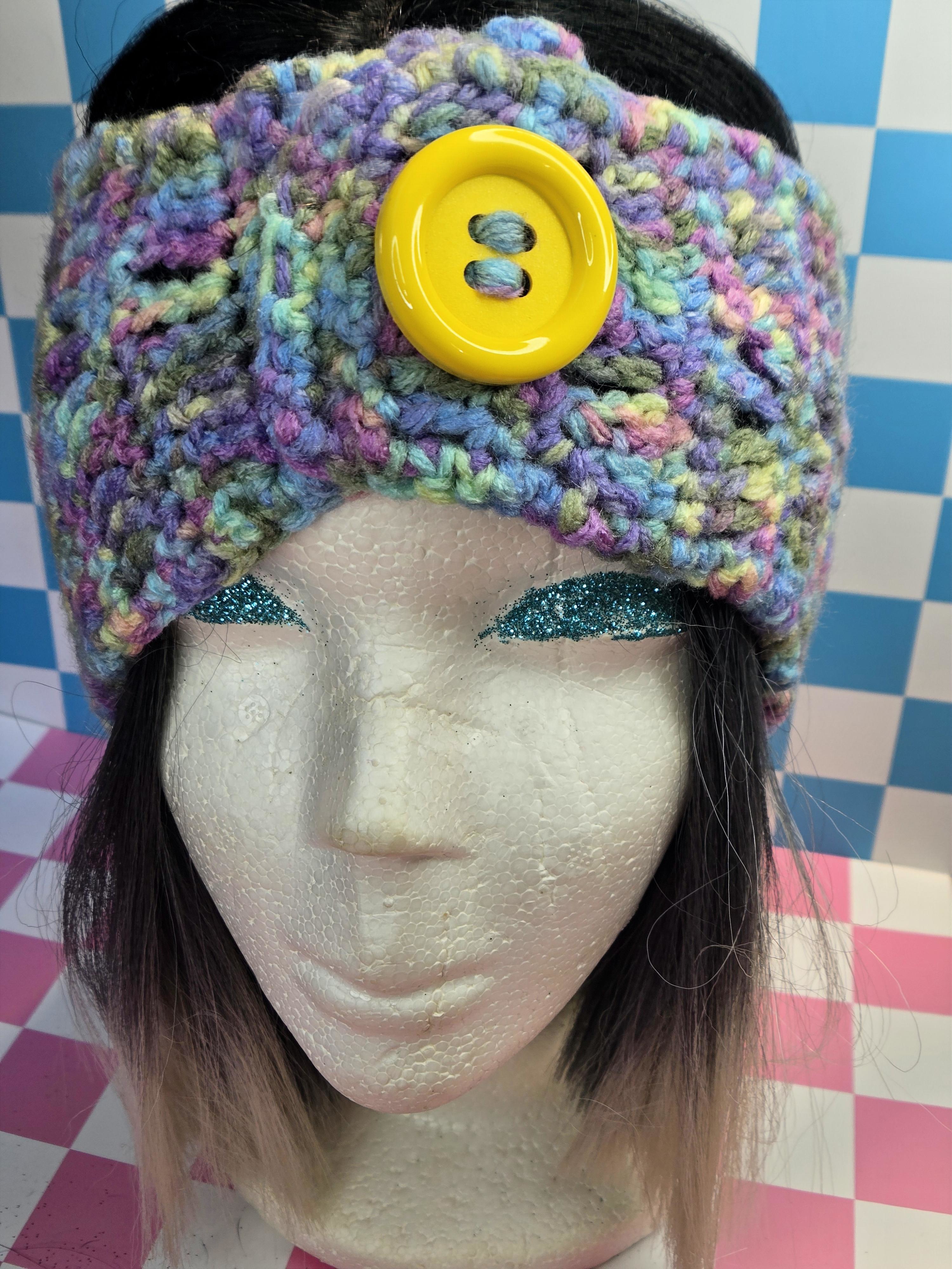 Pastel Rainbow Granny Square Button Headband