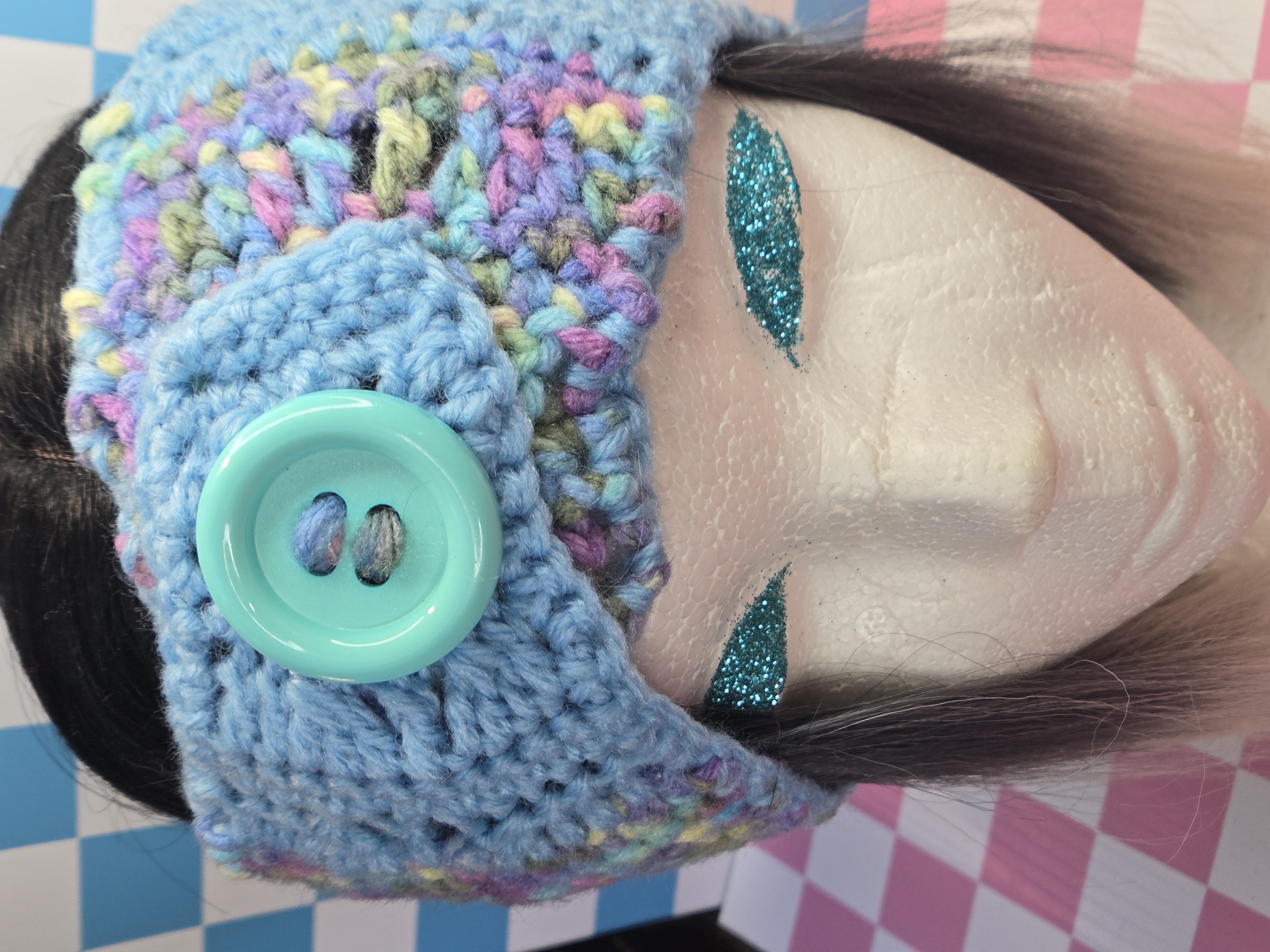 Periwinkle Confetti Fan Stitch Button Headband