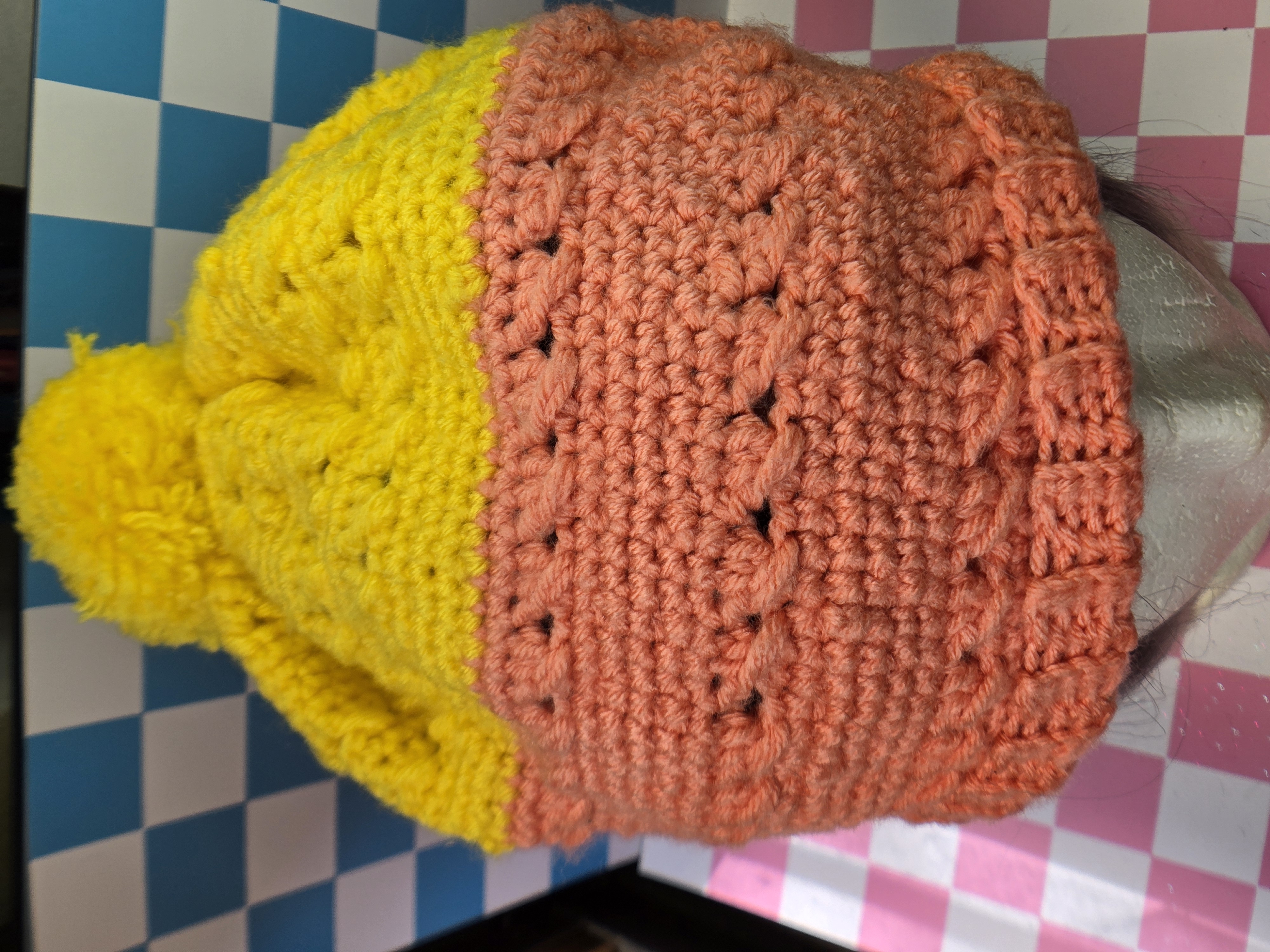 Sunshine & Coral Poofy Beanie